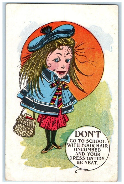 1911 Ugly Woman Don't Go To School With Your Hair Piedmont Ohio OH Postcard