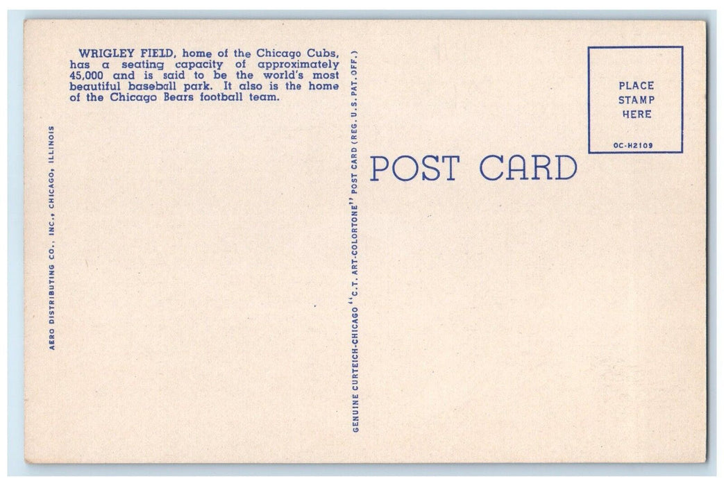 c1940 Wrigley Field Clubs Bears Football Team Baseball Chicago Illinois Postcard