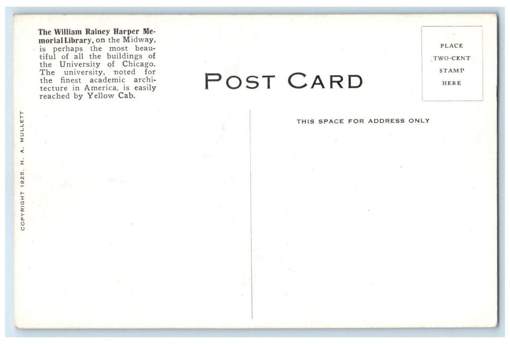 c1940 William Rainey Harper Memorial Library Midway Chicago Illinois IL Postcard