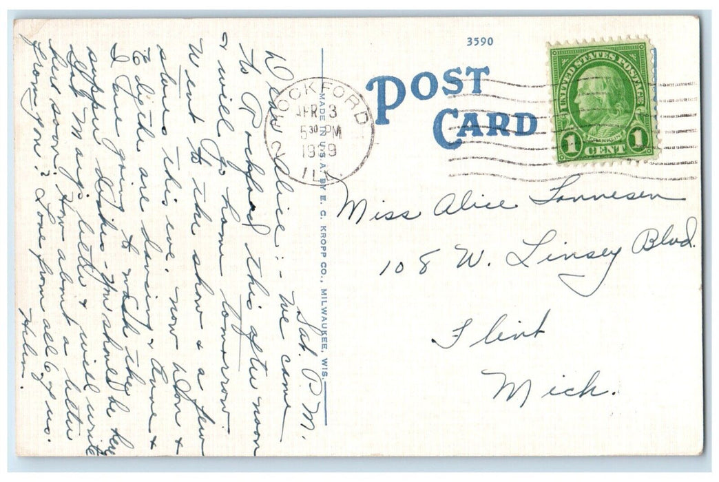 1939 Abraham Lincoln Junior High School Exterior Road Rockford Illinois Postcard
