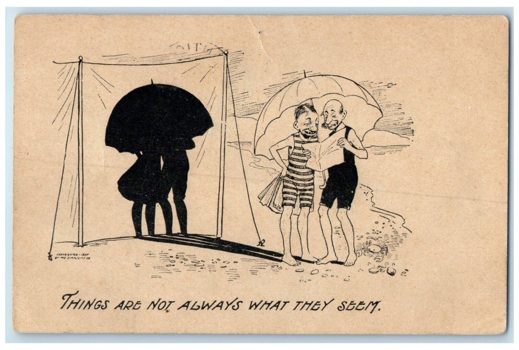 1908 Couple Romance Man Umbrella Antigo Wisconsin WI Posted Antique Postcard