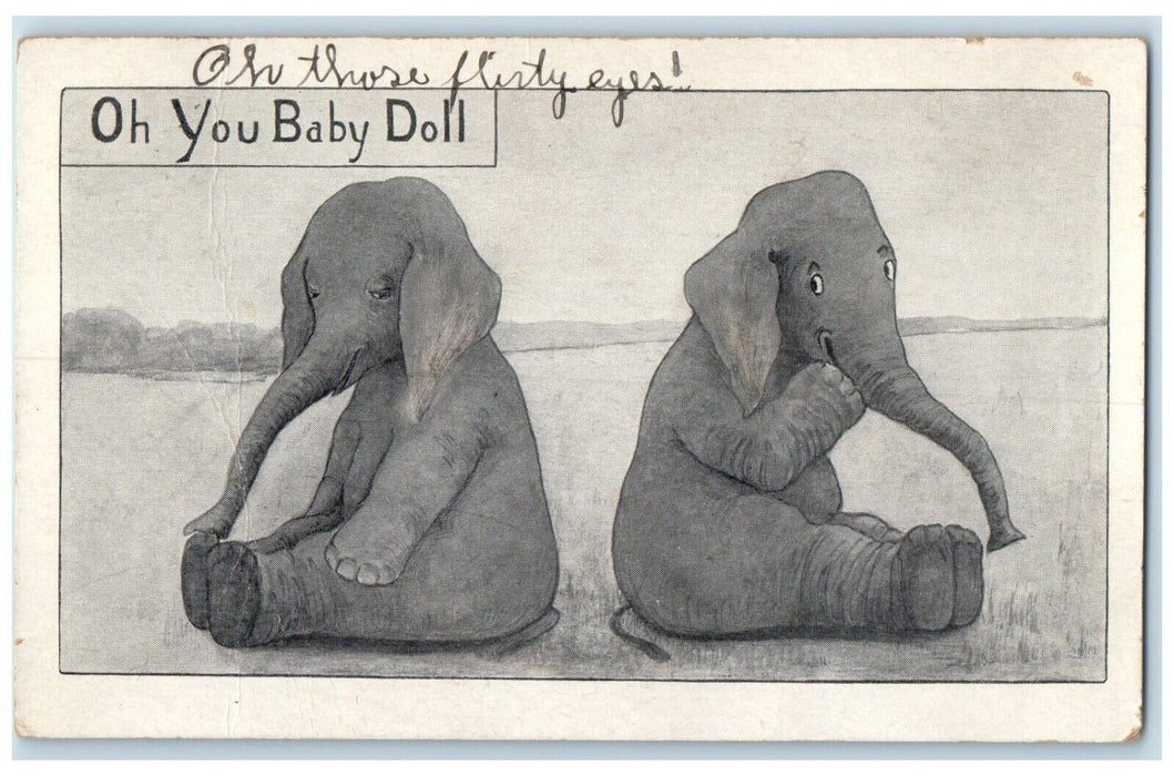 1911 Elephant Oh You Baby Doll Animals Waterford Wisconsin WI Antique Postcard