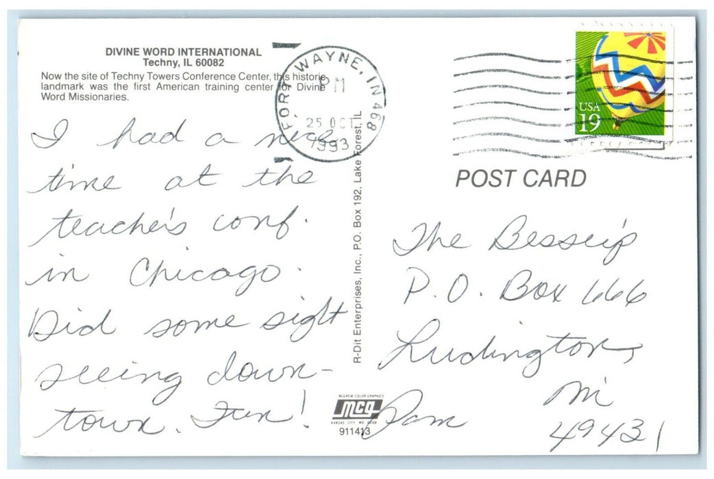 1993 Divine Word International Conference Center Site Techny Illinois Postcard