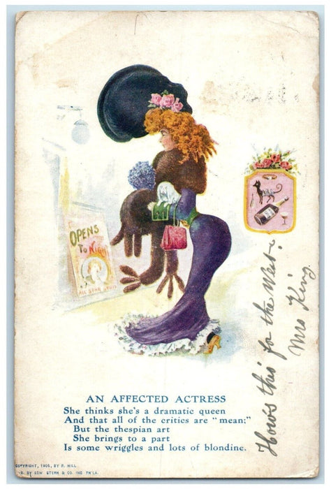 1905 Woman An Affected Actress Big Hat Bristol Pennsylvania PA RPO Postcard