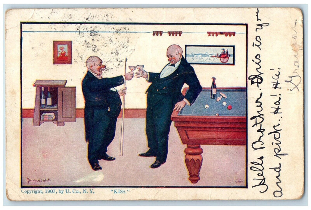 1908 Drunk Man Drinking Alcohol Billiard Brunswick Maryland MD Wall Postcard