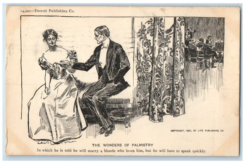 1905 Couple Romance The Wonders Of Palmistry New York NY Antique Postcard