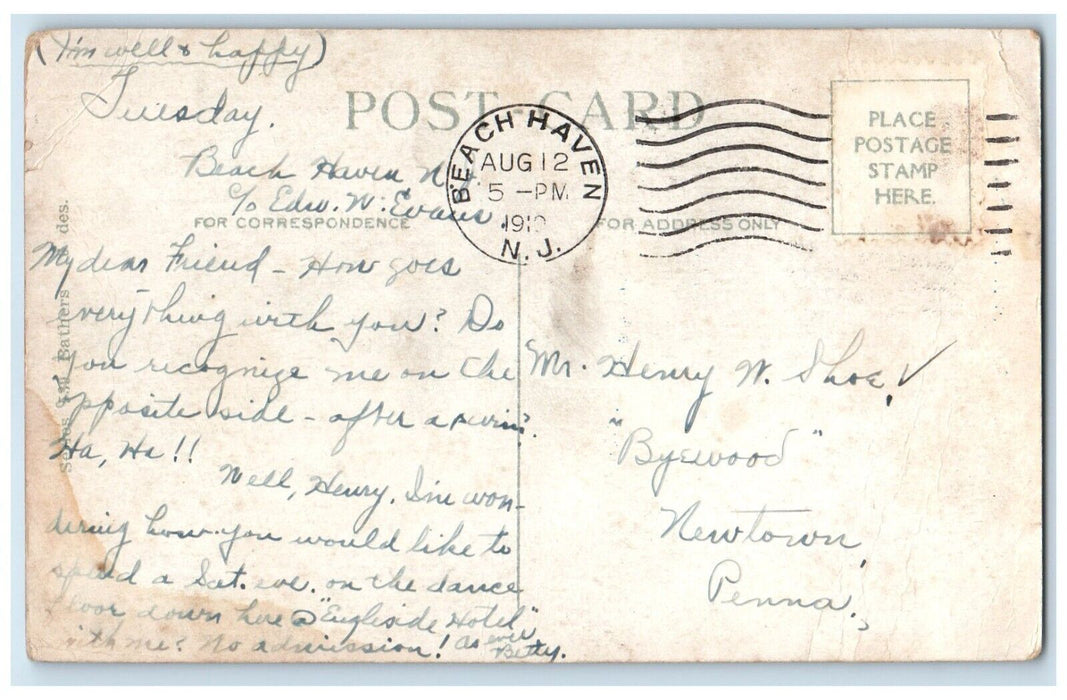 1912 Fat Woman It Float Umbrella Beach Haven New Jersey NJ Antique Postcard