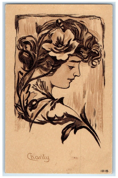 c1910's Pretty Woman Flowers Charity St. Hilaire Minnesota MN Antique Postcard