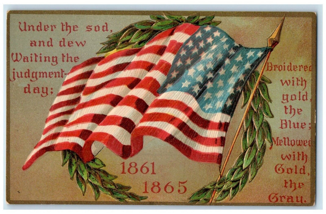 c1910's Patriotic Flag Whreath Winsch Back Embossed Gel Gold Gilt Postcard