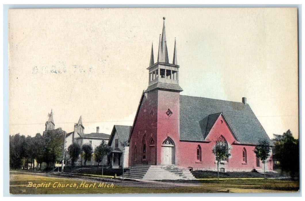 c1910's Baptist Church Scene Street Hart Michigan MI Unposted Antique Postcard