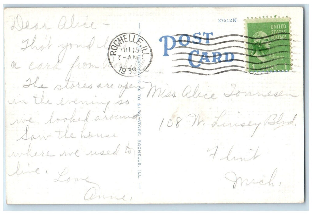 1939 Spring Lake Looking North-East Swimming Pool Rochelle Illinois IL Postcard