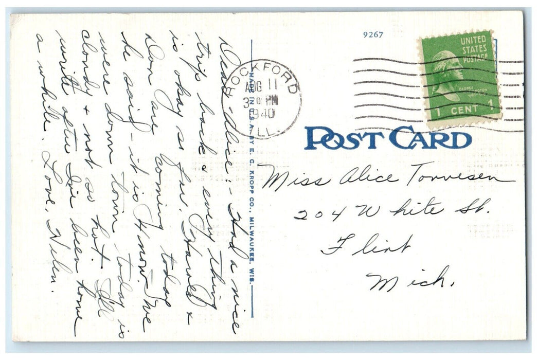 1940 Hotel Faust Classic Cars Exterior Building Road Rockford Illinois Postcard
