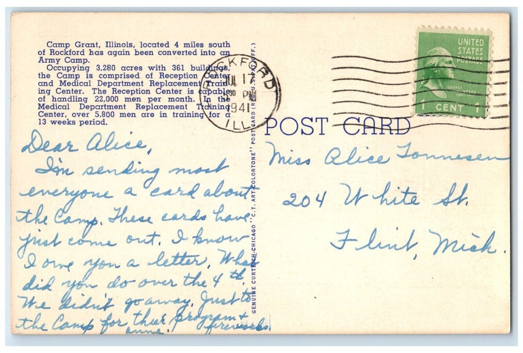 1941 Air View Rockford Army Camp Building Exterior Camp Grant Illinois Postcard