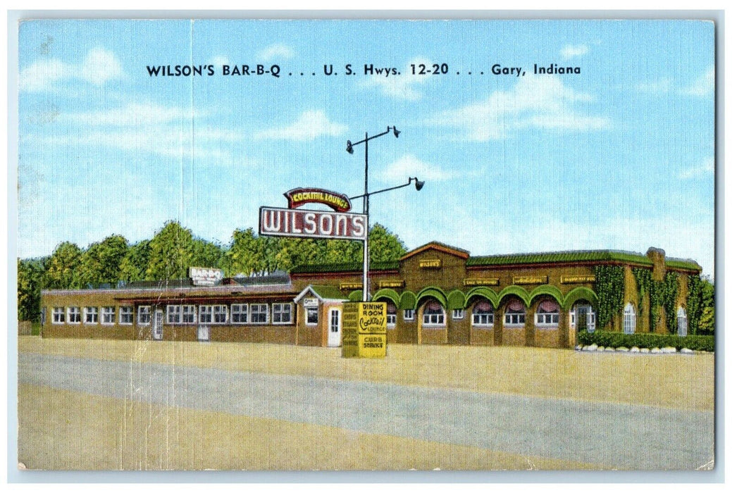 c1940 Wilson's Bar-B-Q Highways Exterior Building Cocktail Gary Indiana Postcard