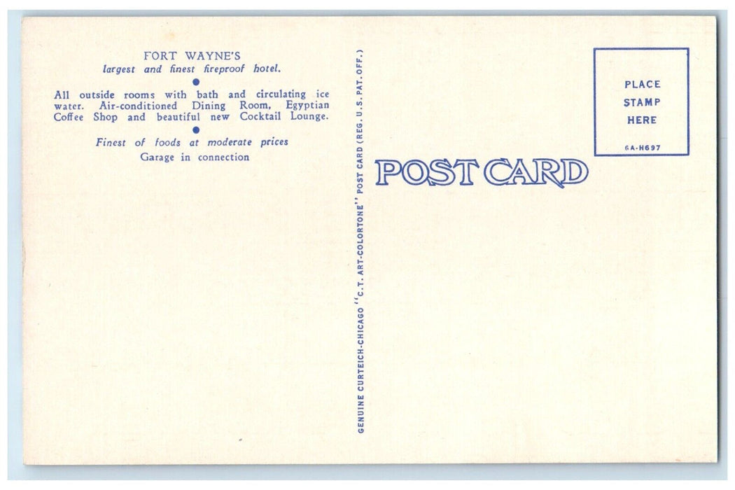 c1940 Hotel Keenan Cocktail Lounge Lobby Ft. Wayne Indiana IN Multiview Postcard