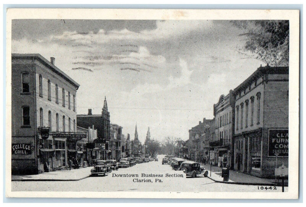 1947 Downtown Business Section Street Intersection Clarion Pennsylvania Postcard