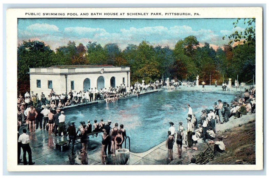 c1920 Public Swimming Pool Bath House Board Schenley Park Pittsburgh PA Postcard