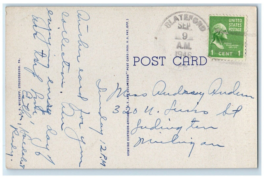1946 Indian Profile Rock Mt. Tammany Delaware Water Gap Pennsylvania PA Postcard