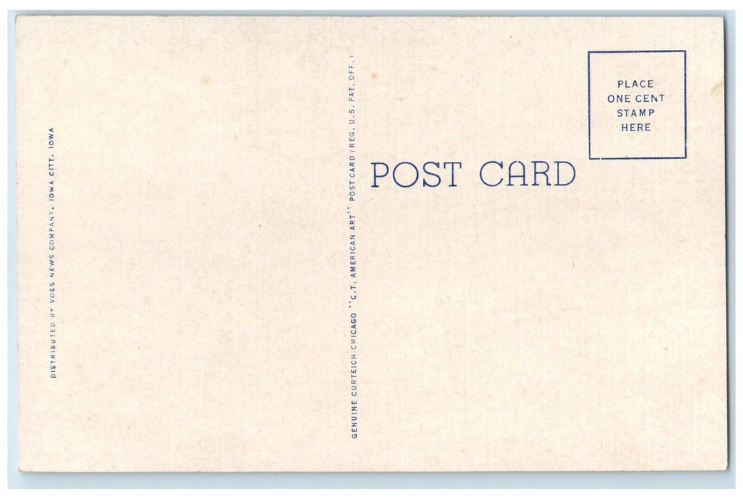 c1940 University Hospital Tower Night Moonlight Iowa City Iowa Antique Postcard