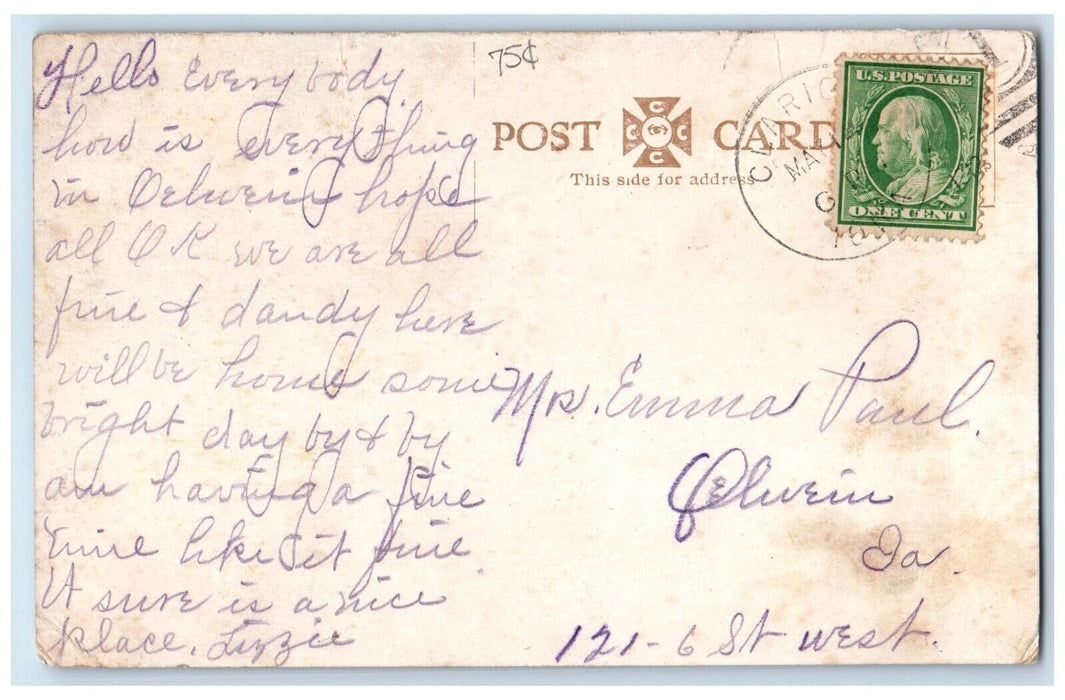 1912 Scenic View Park Scene Fountain Trees Clarion Iowa Antique Vintage Postcard