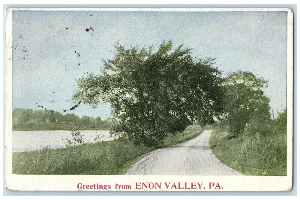 1924 Greetings From Enon Valley Pennsylvania Road Street Posted Vintage Postcard