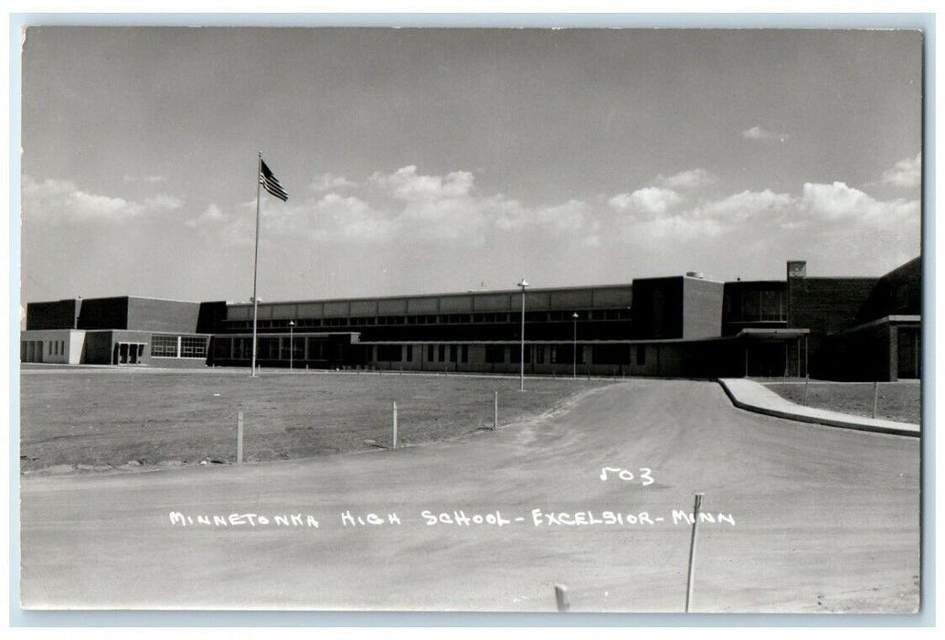 c1950's Minnetonka High School Building View Excelsior MN RPPC Photo Postcard