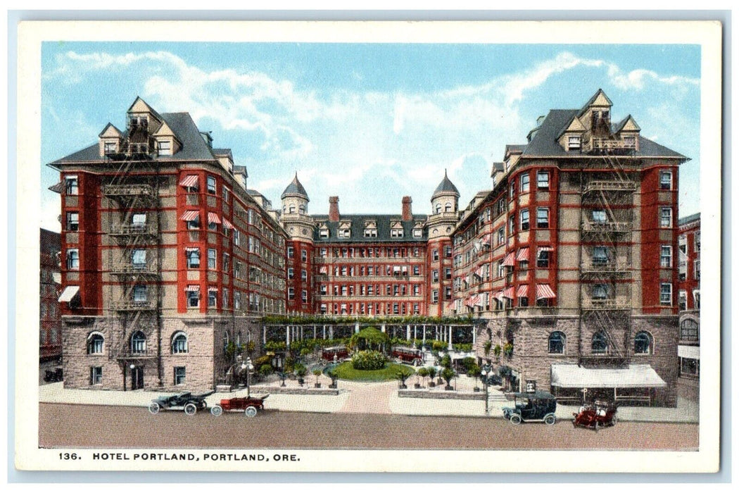 c1920 Hotel Portland Exterior Building Classic Cars Portland Oregon OR Postcard