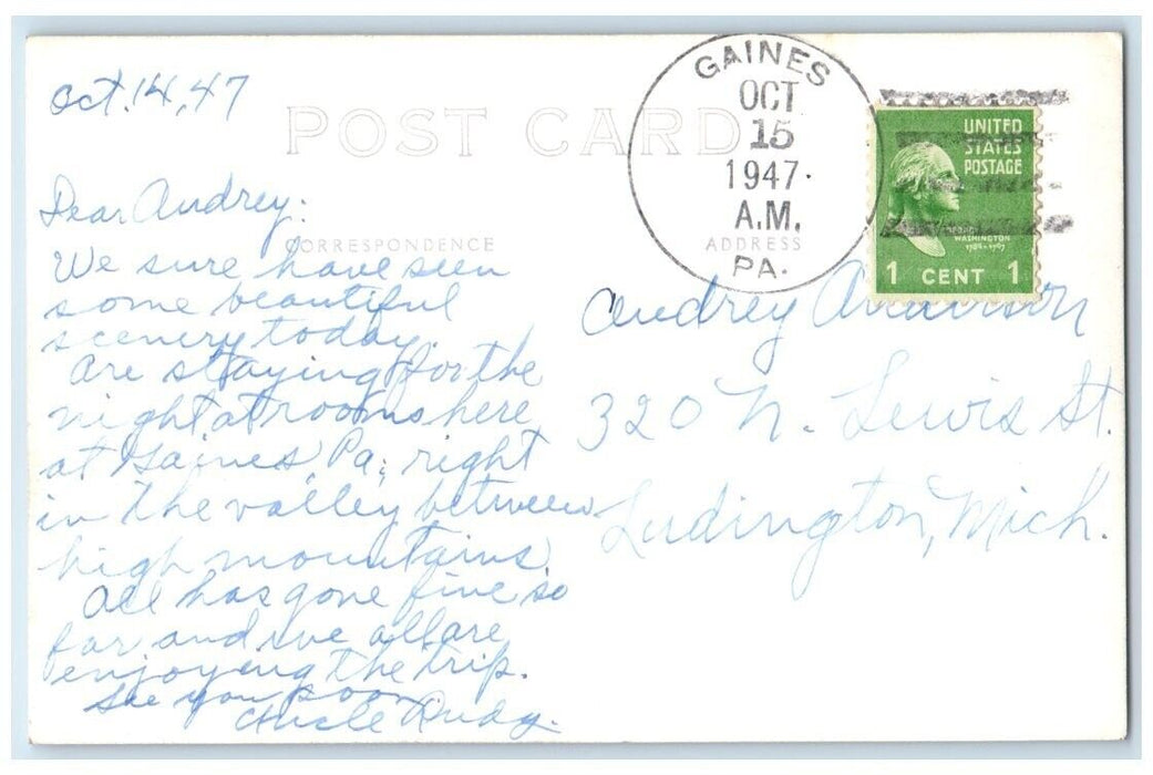 1947 Tioga State Park Waterfall Penna's Grand Canyon View PA RPPC Photo Postcard