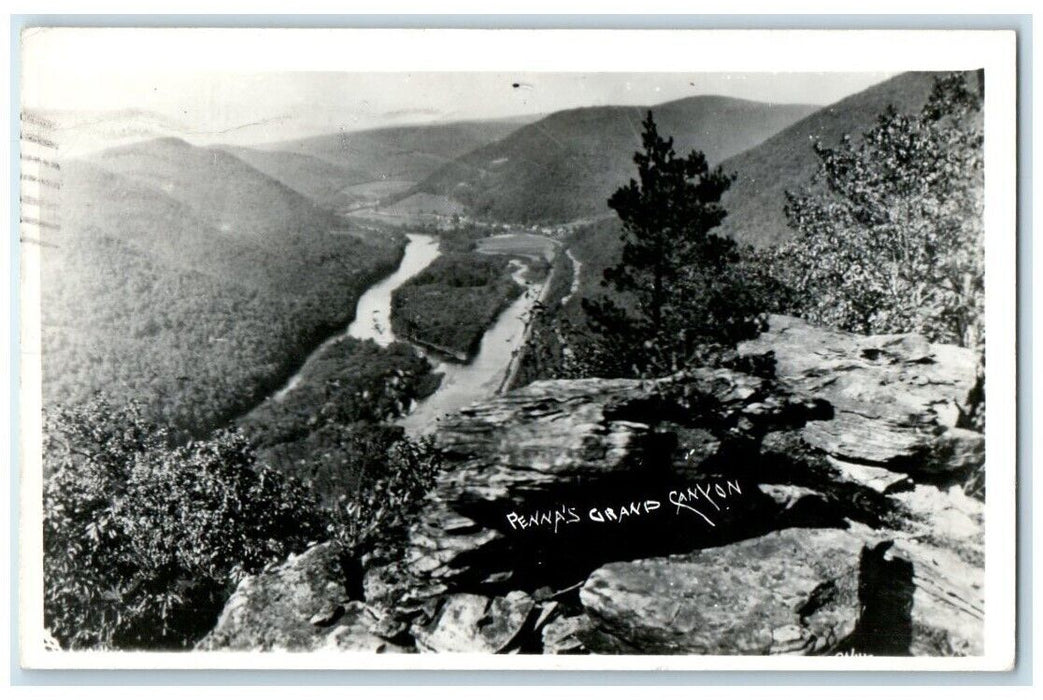 1947 Tioga State Park River Penna's Grand Canyon View PA RPPC Photo Postcard