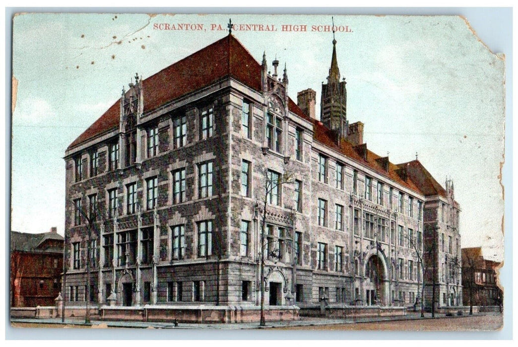 1912 Exterior View Central High School Building Scranton Pennsylvania Postcard