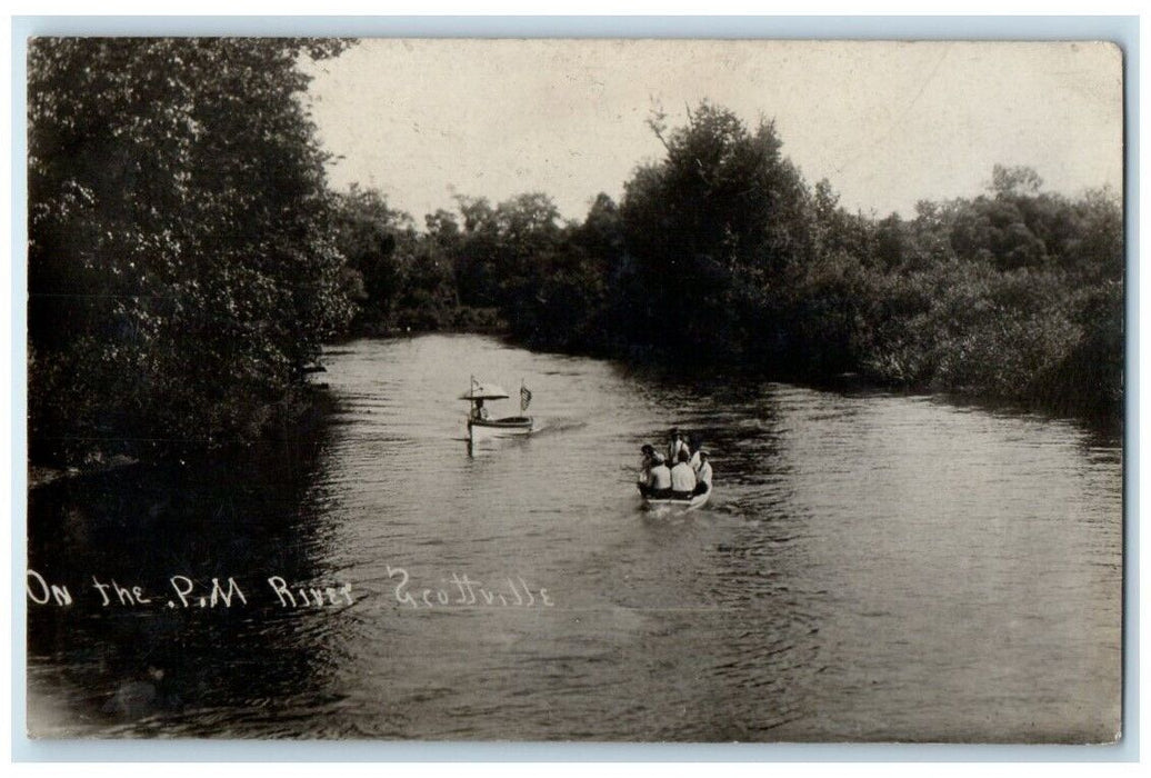 1909 Pere Marquette River Boat View Scottville MI RPPC Photo Posted Postcard