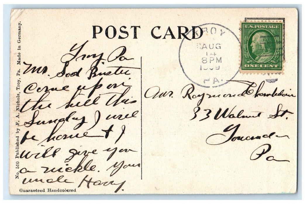 1909 Scenic View Canoeing Boat Long Pond Troy Pennsylvania PA Antique Postcard