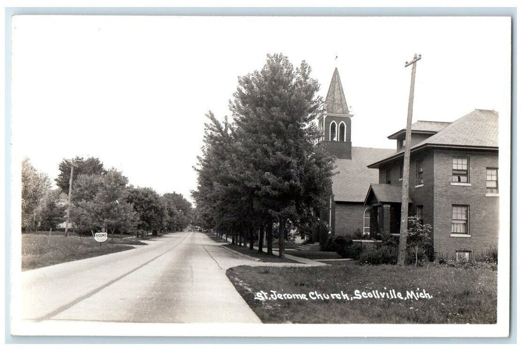 c1940 St. Jerome Church Street View Scottville MI RPPC Photo Unposted Postcard