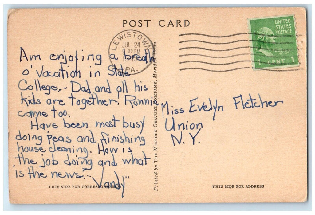1945 Exterior Old Library Pennsylvania State College Pennsylvania PA Postcard