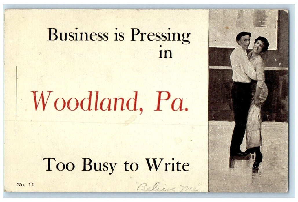 1910 Business Pressing Dancing Woodland Pennsylvania PA Posted Antique Postcard