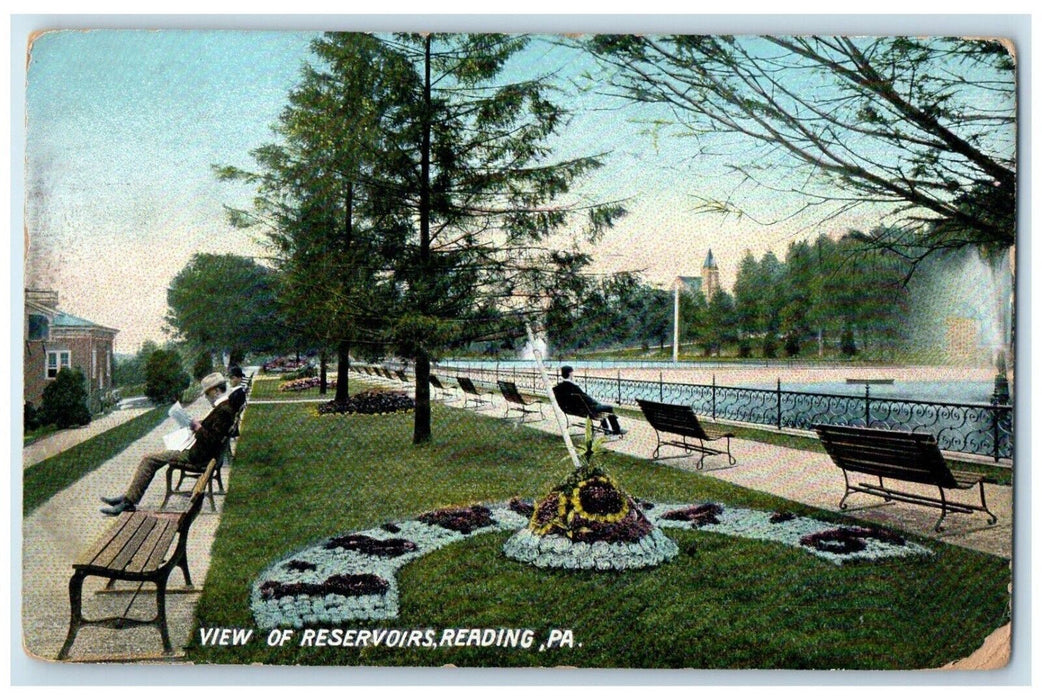 1909 Scenic View Reservoirs Fountains Reading Pennsylvania PA Antique Postcard