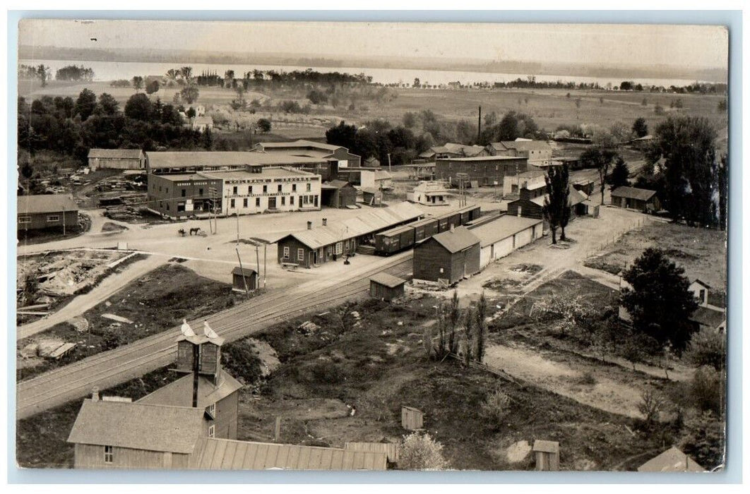 1909 Birds Eye View Railroad Train Depot Fremont MI RPPC Photo Postcard