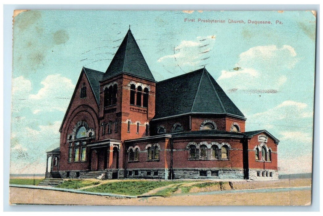 1912 First Presbyterian Church Exterior Building Duquesne Pennsylvania Postcard