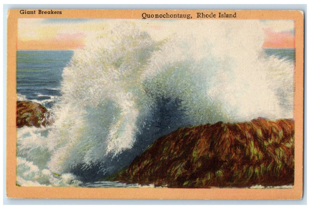 1940 Giant Breakers Waves Quonochontaug Rhode Island RI Vintage Antique Postcard