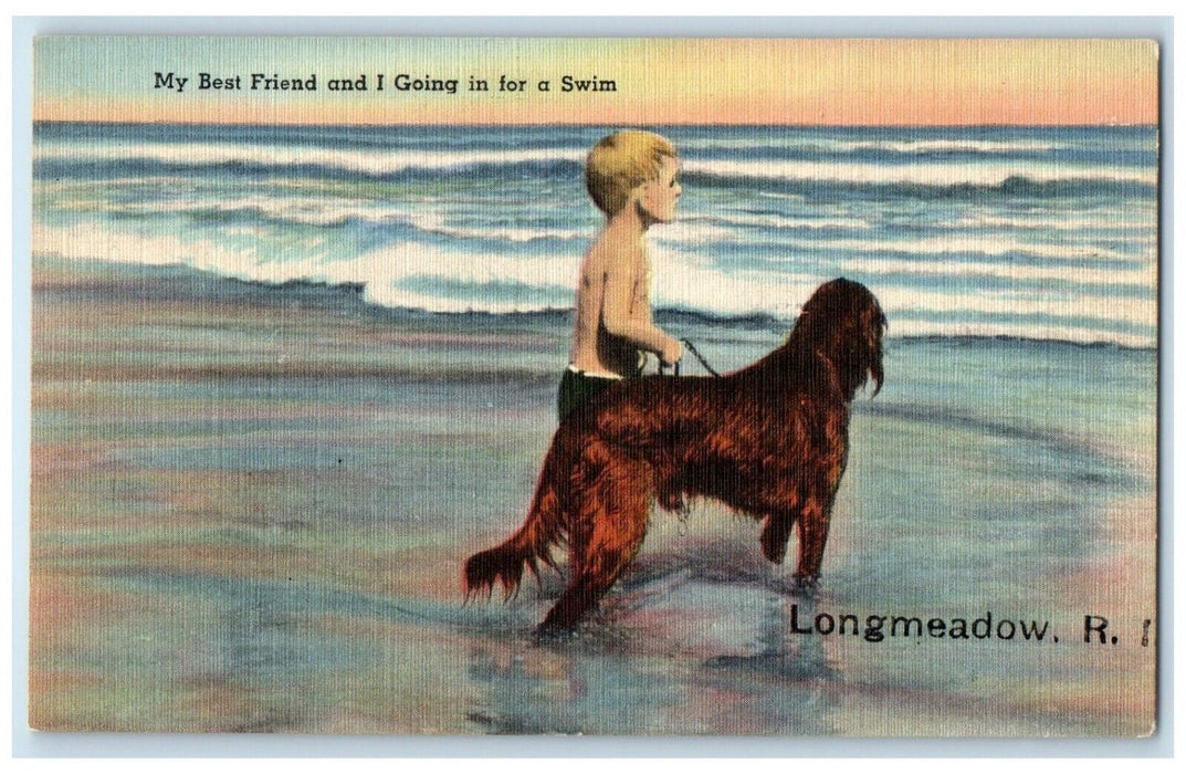 c1940 My Best Friend & I Going In For A Swim Longmeadow Rhode Island RI Postcard