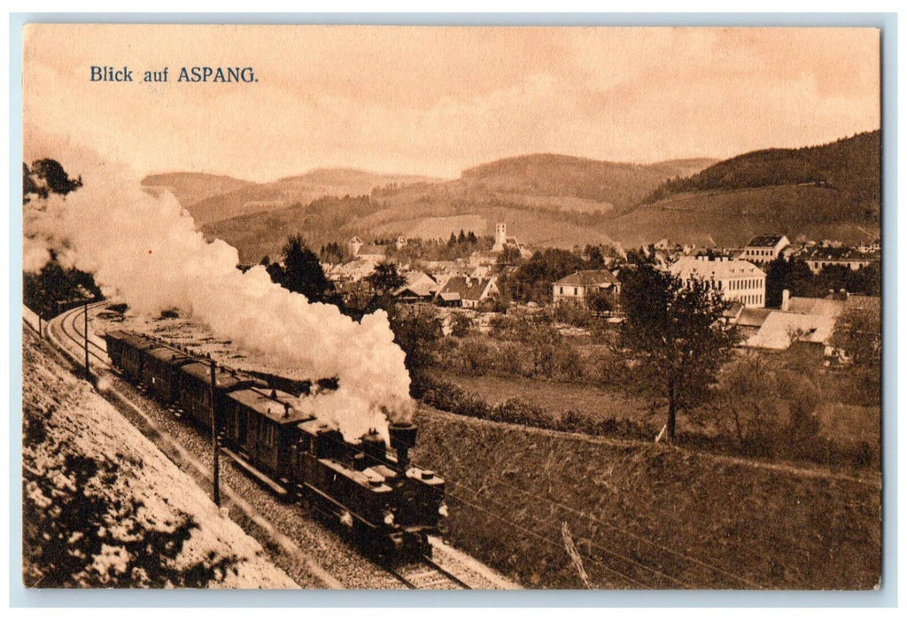 c1940's Train Locomotive View Of Aspang Austria Antique Posted Postcard