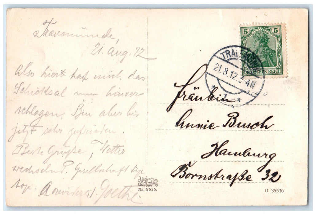 1912 Ostsee-Hotel Travemunde Ferry Port in Germany Posted Antique Postcard