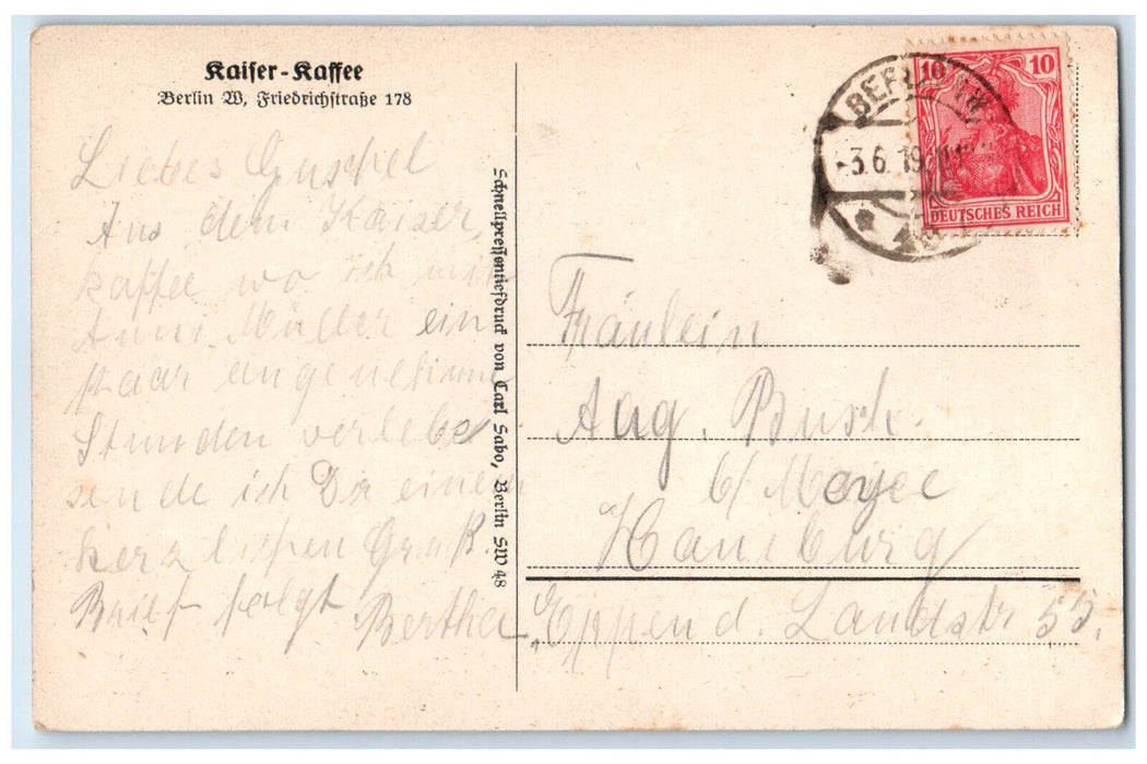 1919 Interior Dining Area Kaiser-Kaffee Berlin Germany Posted Antique Postcard