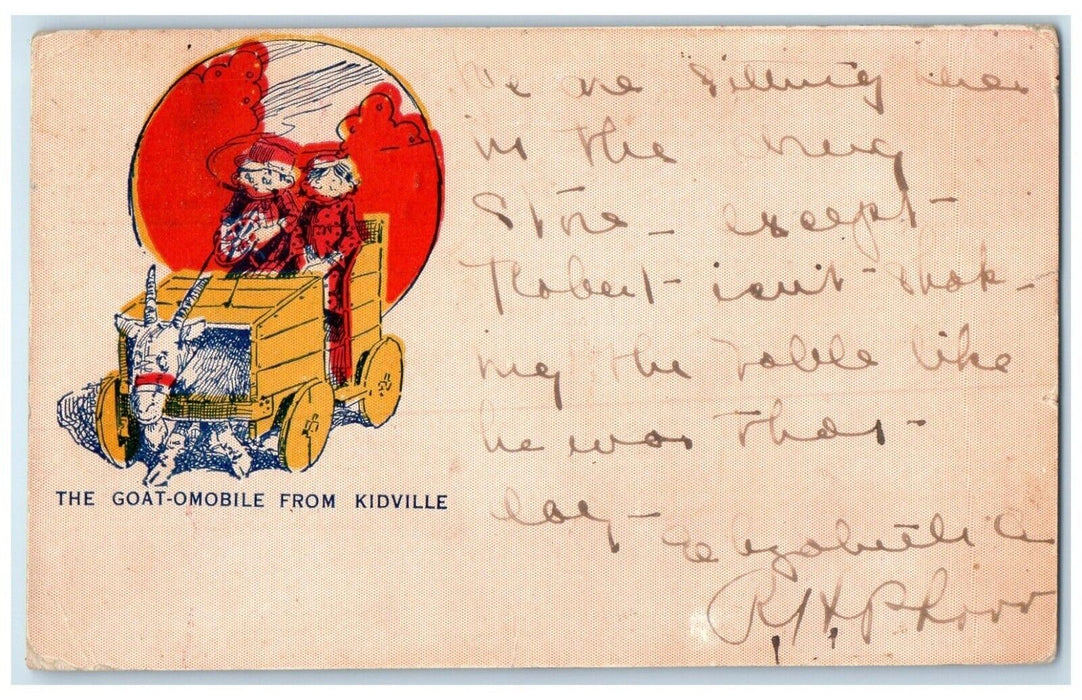 1909 The Goat Omobile From Kidville Washington California CA Antique Postcard