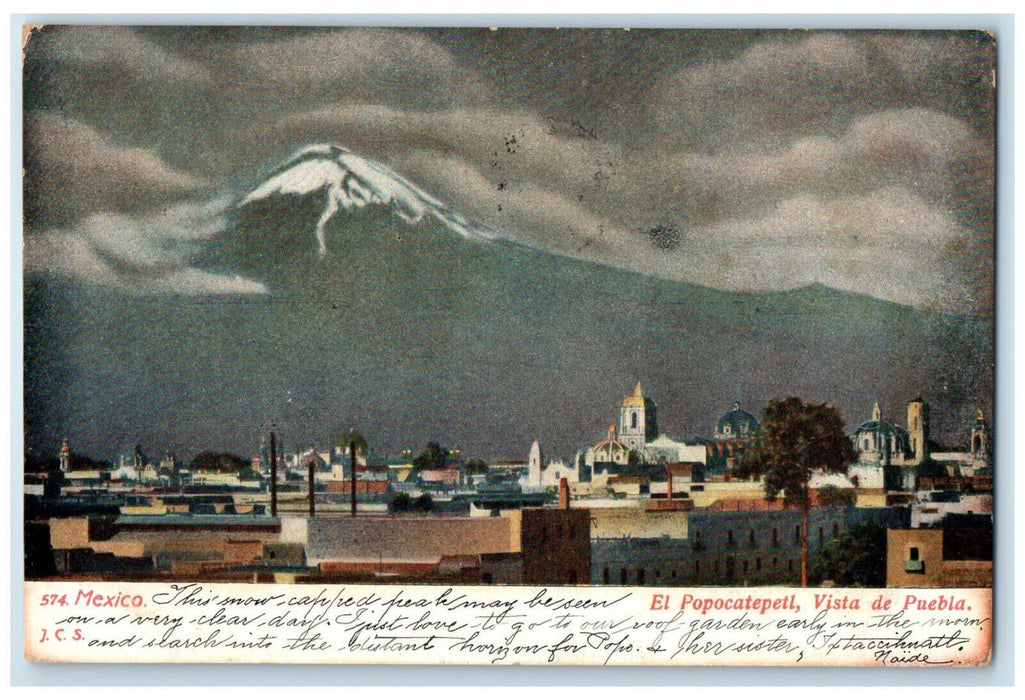 1906 The Popocatepetl View Of Puebla Mexico Antique Posted Postcard