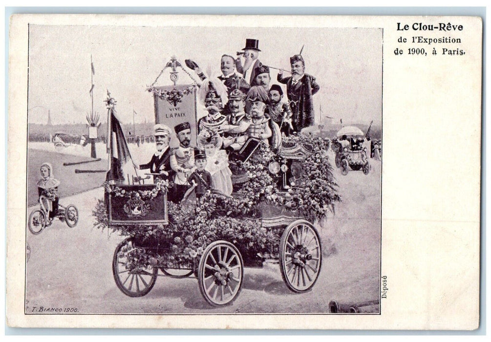 c1900's Exposition Parts Caricatures Carriage Flowers Bicycle Antique Postcard