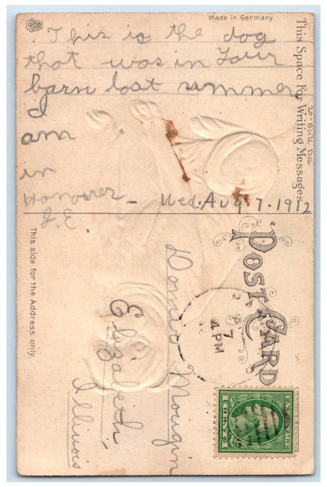 1912 Bull Dog Animal Embossed Elizabeth Illinois IL Antique Postcard