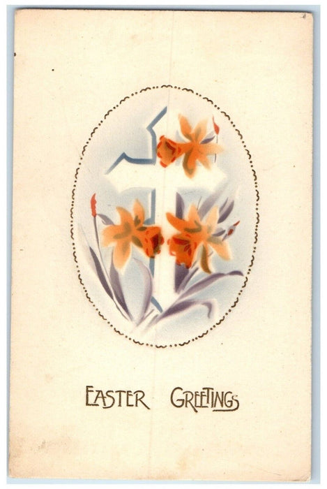 1912 Easter Greetings Holy Cross Flowers Embossed Dover New Jersey NJ Postcard