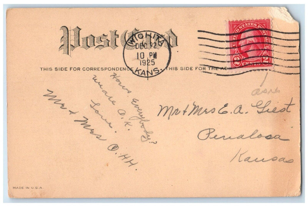 1925 Christmas Wishes Children With Toys Wichita Kansas KS Vintage Postcard