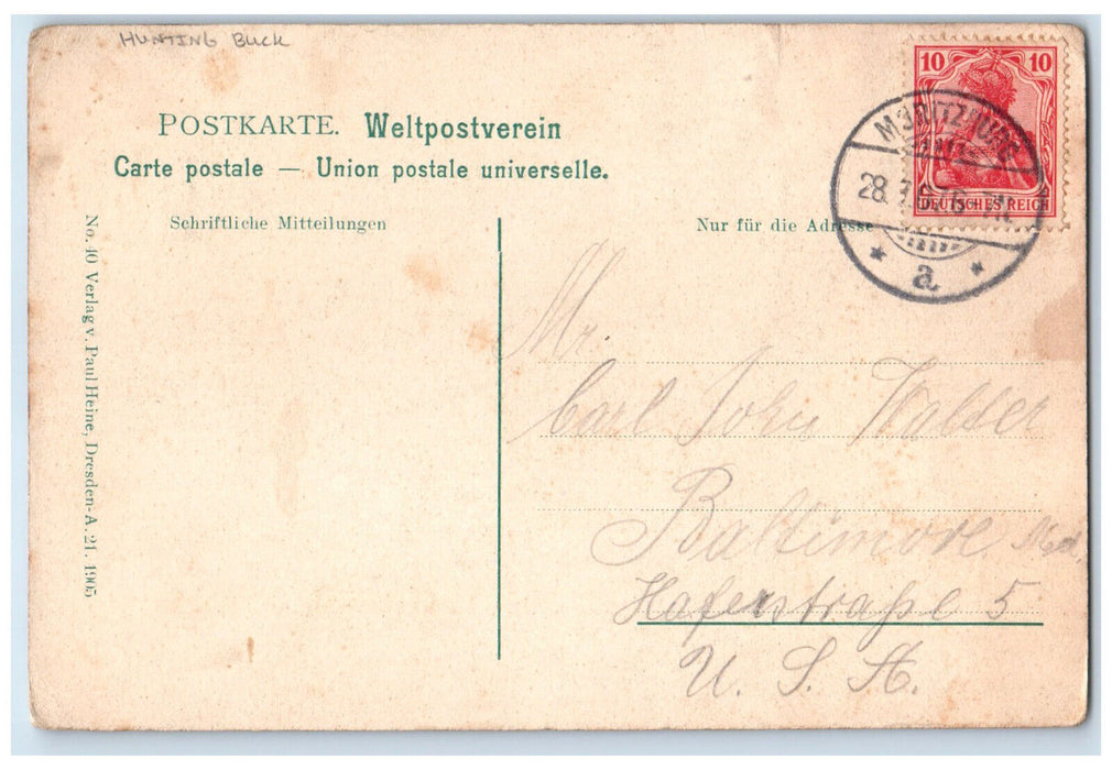 1907 Hunting Buck Konig Friedrich August III Moritzburg Germany Postcard